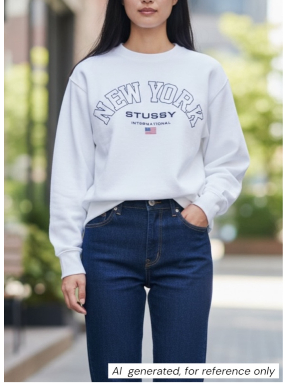 STUSSY New York International Fleeced Crewneck, Casual Streetwear, Sz 6